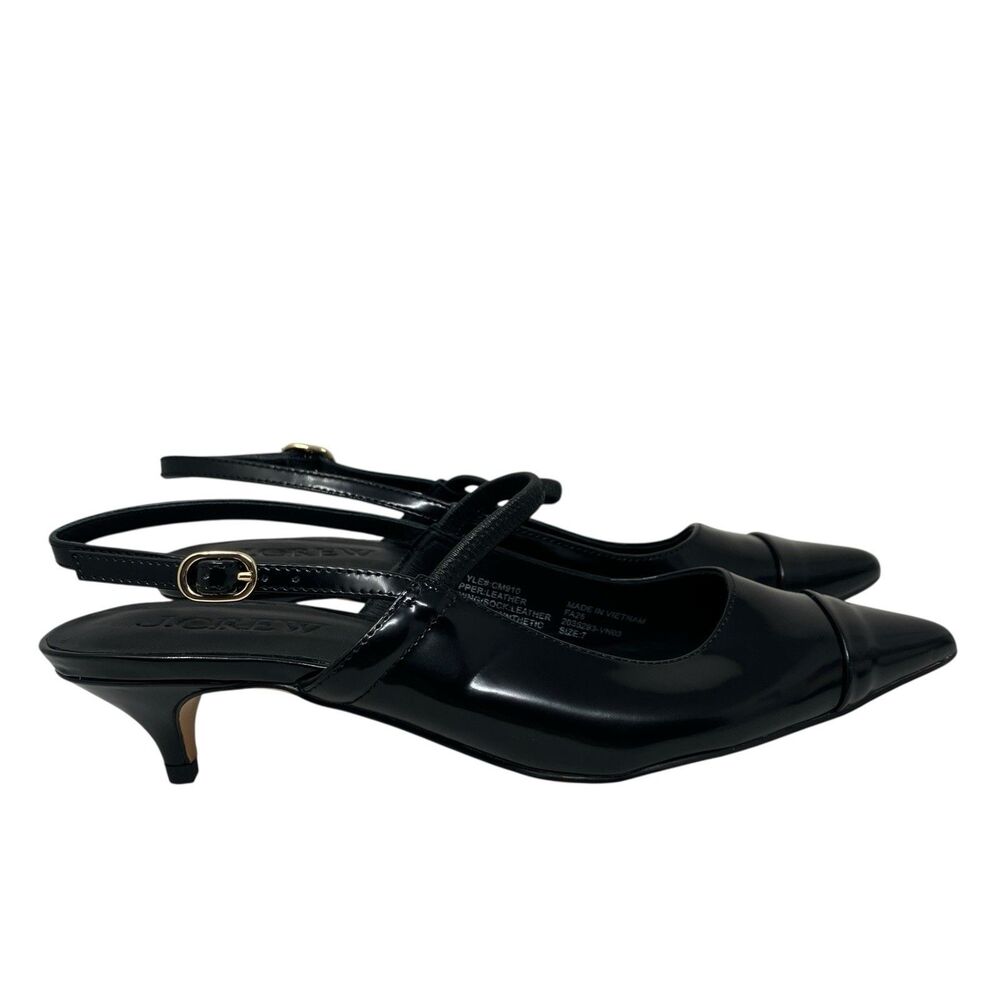 J Crew Leather Kitten Heels Womens 7 Black Robin Mary Jane Slingback Black Shoe‎
